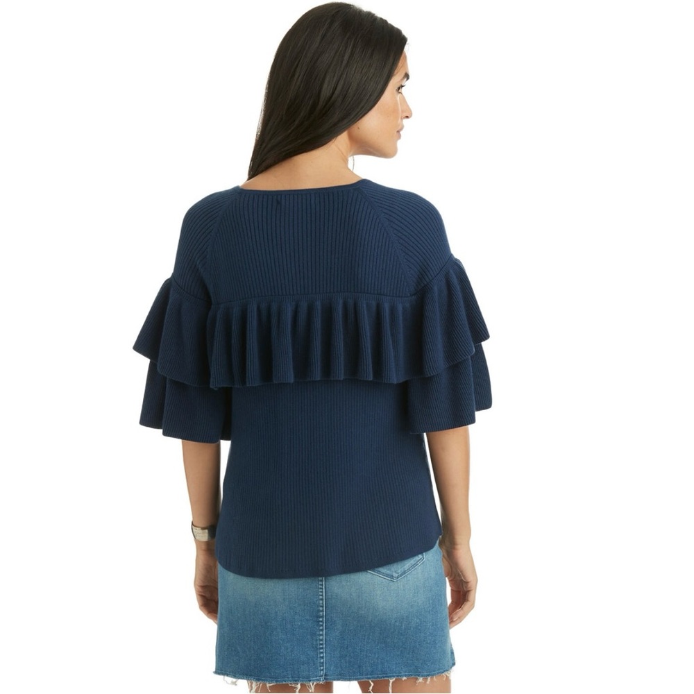 Vineyard Vines Ribbed Ruffle Navy Sweater Size XSmall - Picture 4 of 8